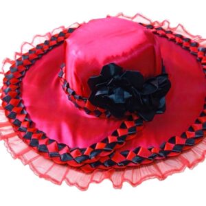 Chapéu Pomba Gira De Luxo Aba Larga Vermelho Trançado Preto