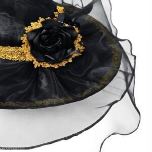 Chapéu De Luxo Para Pomba Gira Aba Larga Preto e dourado