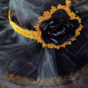 Chapéu De Luxo Para Pomba Gira Aba Larga Preto e dourado