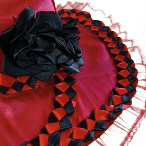 Chapéu Pomba Gira De Luxo Aba Larga Vermelho Trançado Preto