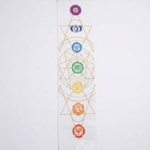 Banner Flâmula Decorativa 7 Chakras e Silhueta Meditação
