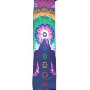 Banner Flâmula Decorativa 7 Chakras e Silhueta Meditação com Mandalas