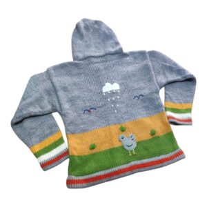Blusa Casaco de Inverno Infantil Tricot Peruano Bordado Cinza nº8