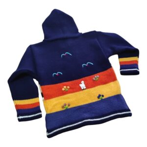 Blusa Casaco de Inverno Infantil Tricot Peruano Bordado Azul escuro nº8