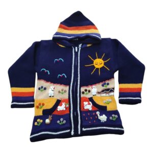 Blusa Casaco de Inverno Infantil Tricot Peruano Bordado Azul escuro nº8