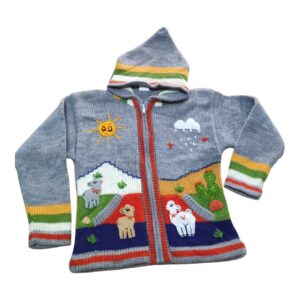 Blusa Casaco de Inverno Infantil Tricot Peruano Bordado Cinza nº8