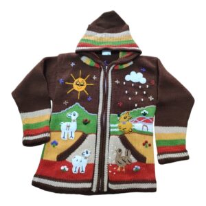 Blusa Casaco de Inverno Infantil Tricot Peruano Bordado Marron nº2