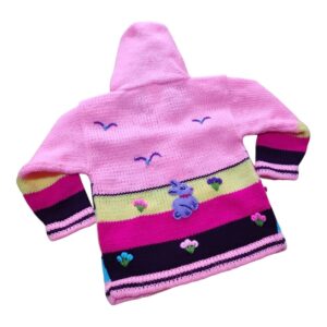 Blusa Casaco de Inverno Infantil Tricot Peruano Bordado Rosa/bordo nº2