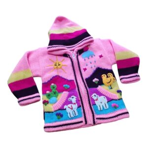 Blusa Casaco de Inverno Infantil Tricot Peruano Bordado Rosa/bordo nº2