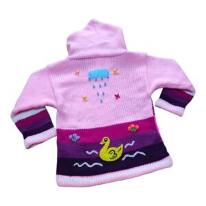 Blusa Casaco de Inverno Infantil Tricot Peruano Bordado Rosa nº2