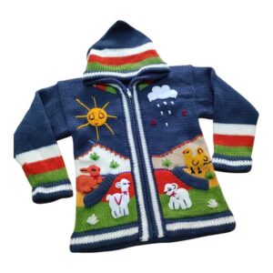 Blusa Casaco de Inverno Infantil Tricot Peruano Bordado Azul Petróleo nº4