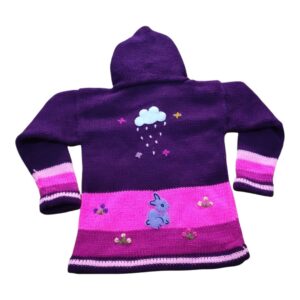 Blusa Casaco de Inverno Infantil Tricot Peruano Bordado Lilás nº4