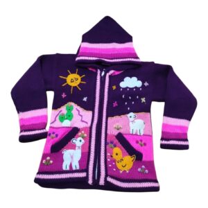 Blusa Casaco de Inverno Infantil Tricot Peruano Bordado Lilás nº4