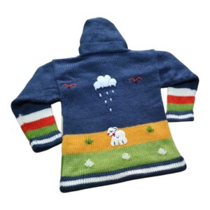 Blusa Casaco de Inverno Infantil Tricot Peruano Bordado Azul Petróleo nº4