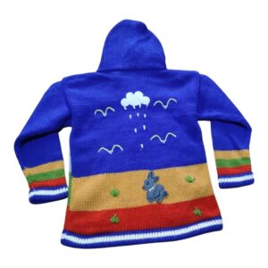 Blusa Casaco de Inverno Infantil Tricot Peruano Bordado Azul Bic nº6