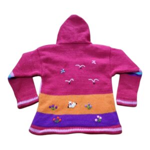 Blusa Casaco de Inverno Infantil Tricot Peruano Bordado Rosa nº4