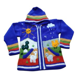 Blusa Casaco de Inverno Infantil Tricot Peruano Bordado Azul Bic nº6
