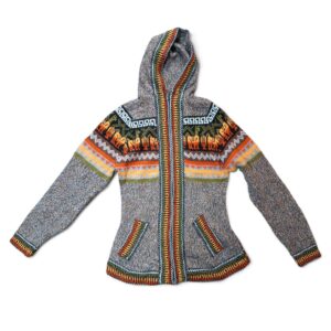 Jaqueta Feminina Peruana De Lã Alpaca Artesanal Boho Capuz Marron