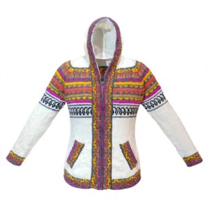 Jaqueta Feminina Peruana De Lã Alpaca Artesanal Boho Capuz